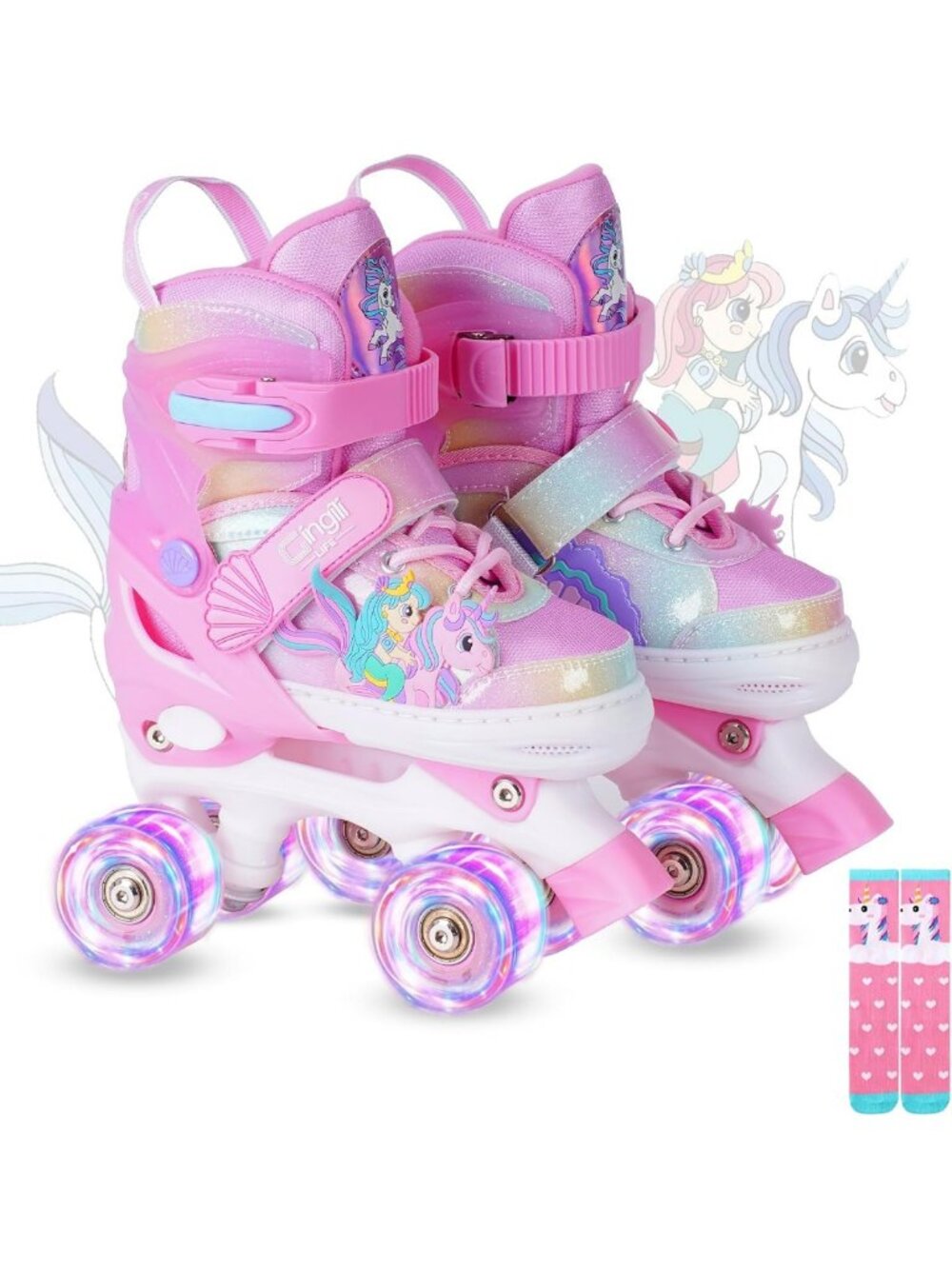 Adjustable Light-Up Roller Skates for Kids 3-12 | Unicorn & Mermaid Design